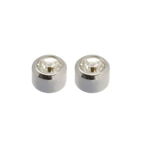 PENDIENTES BOTON C/PIEDRA BLANCA MINI ACERO CAFLON