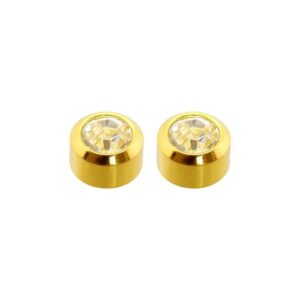 PENDIENTES BOTON C/PIEDRA BLANCA MINI  CHAPADO ORO CAFLON